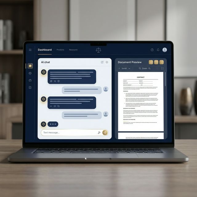 Preview illustration of the Moxen Lawyer platform interface showing AI chat and document generation